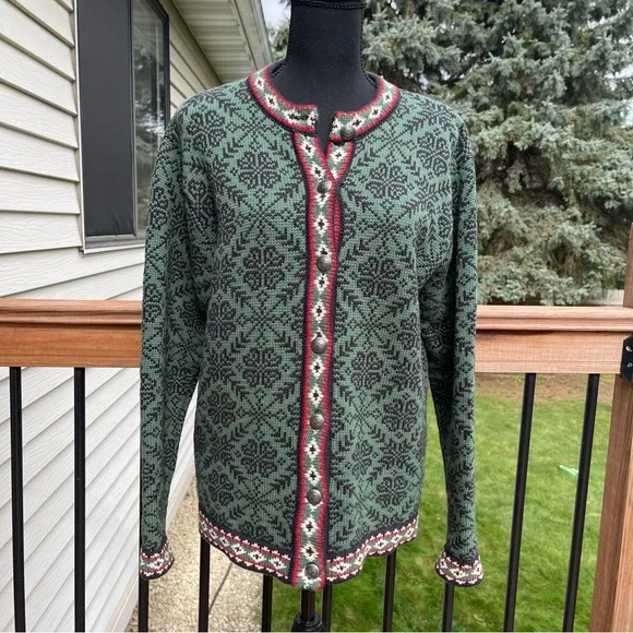 LL Bean Womens Vintage Fair Isle Cotton Nordic Cardigan Sweater Size Medium - Picture 11 of 14